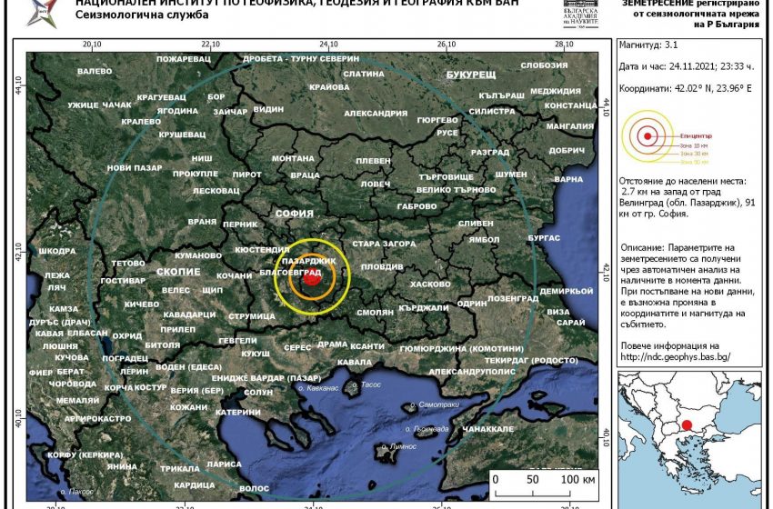  Отново земетресение във Велинград